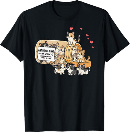 Funny Cat Anti Depressant Mom Dad Kids T-Shirt