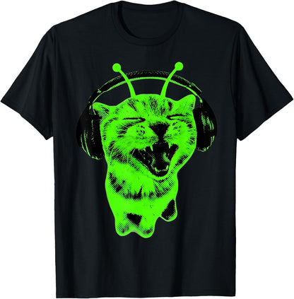 Funny Cat Alien Y2K Cat Meme Retro Silly Vintage Space Kitty T-Shirt