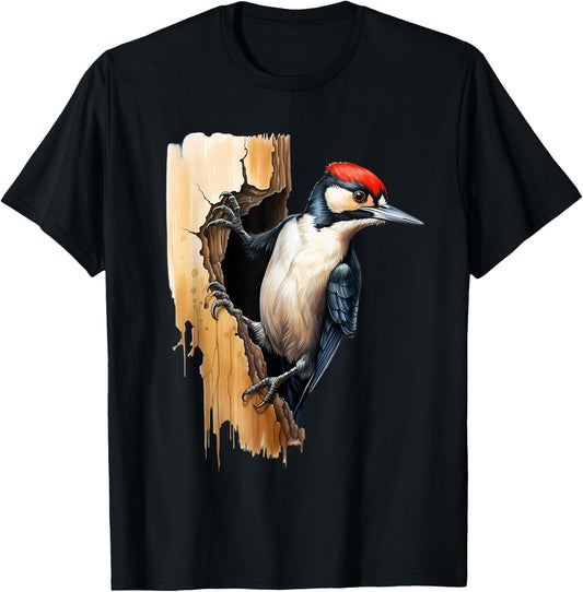 Woodpecker Wall Drawing Nature Wildlife Motif Animal Print T-Shirt
