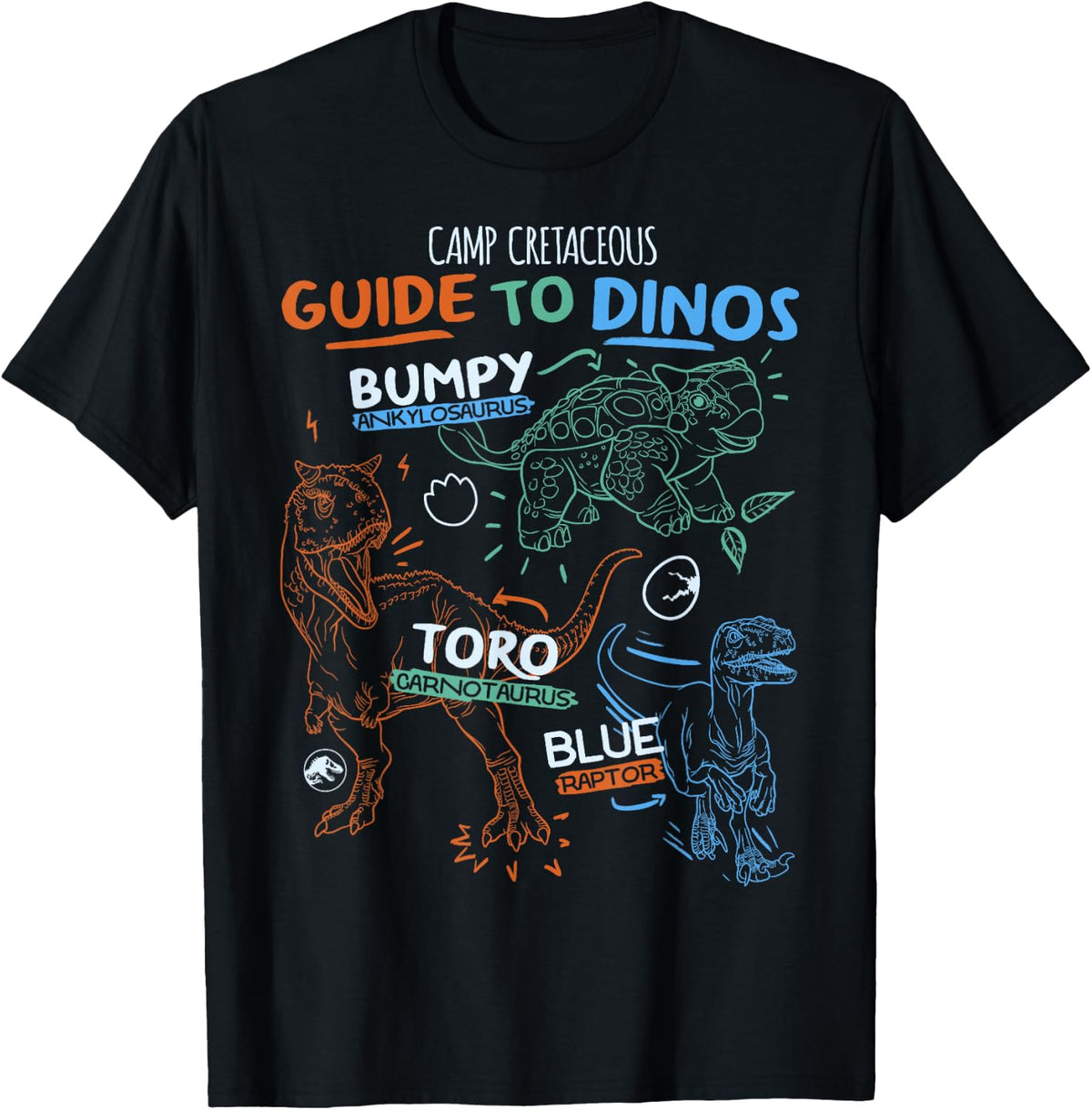 Jurassic World: Camp Cretaceous Guide to Dinos Line Art T-Shirt