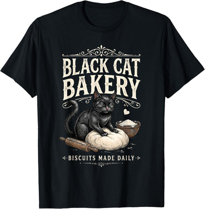 Black Cat Bakery Biscuits Made Daily Funny T-Shirt