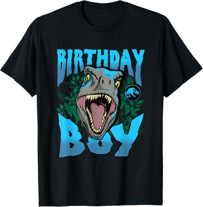 Jurassic World Birthday Boy Roaring Velociraptor Blue Logo T Shirts Tees for Men Women Kids