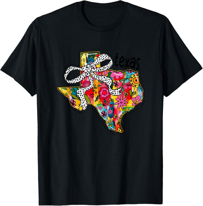 Texas Floral Bow Vibrant State Design T-Shirt