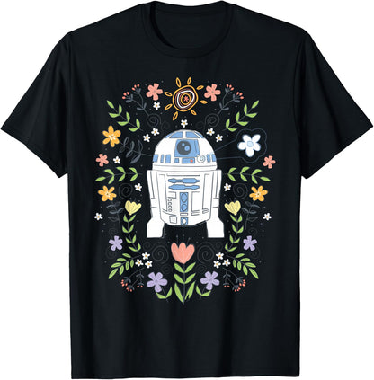 Star Wars Cute R2D2 Floral Spring Vibes Big Chest Logo T-Shirt