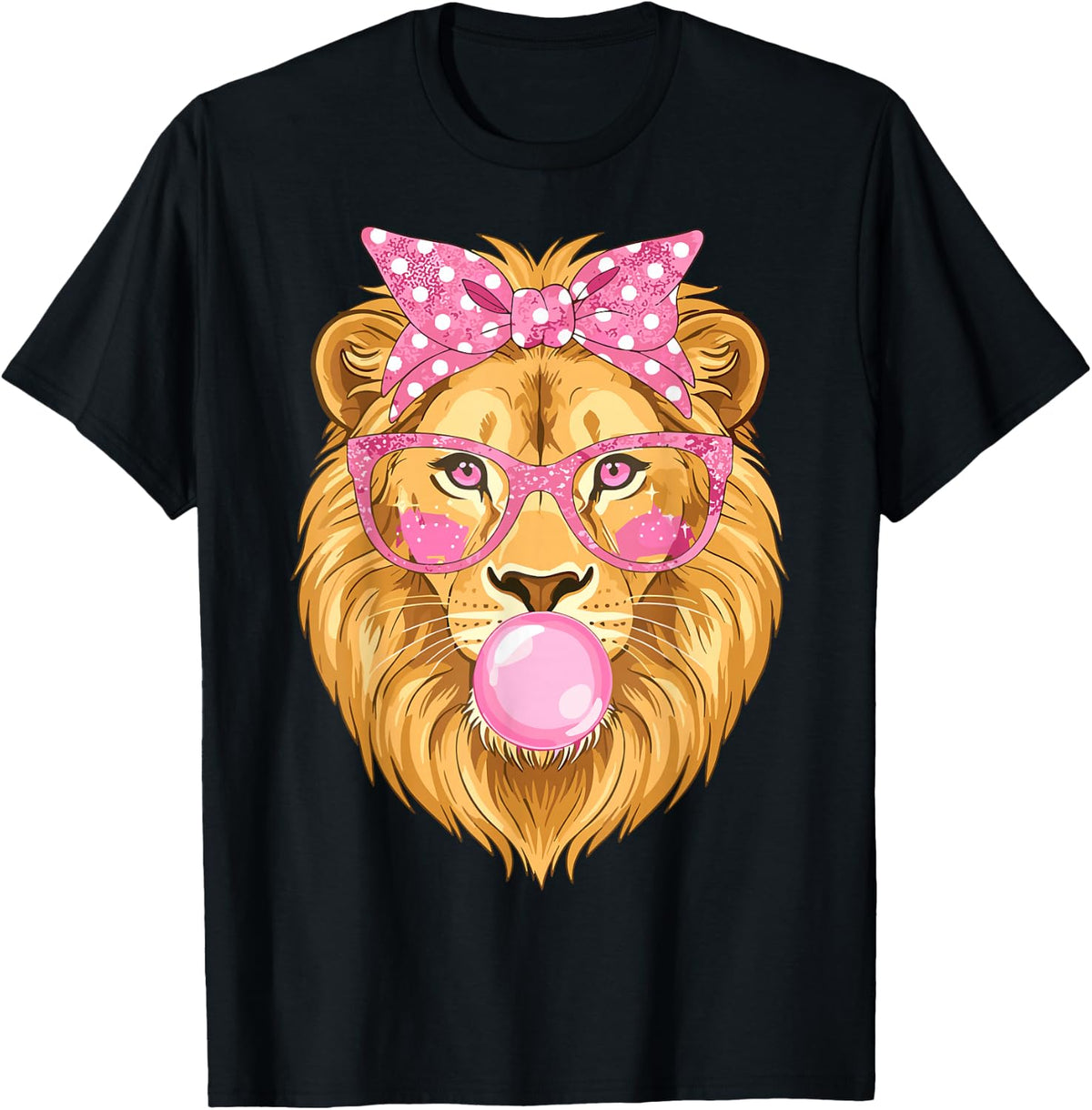 Lion with Glasses Bubble Gum and Pink Bow T-Shirt