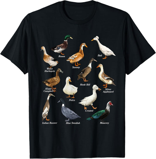 Types of Duck Waterfowl Animals of the World Duck Lover T-Shirt