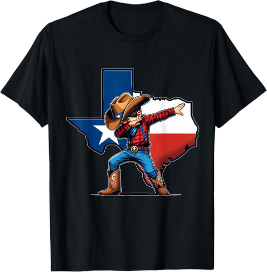 Texas State Map With Flag Dabbing Texan Cowboy Hat T-Shirt