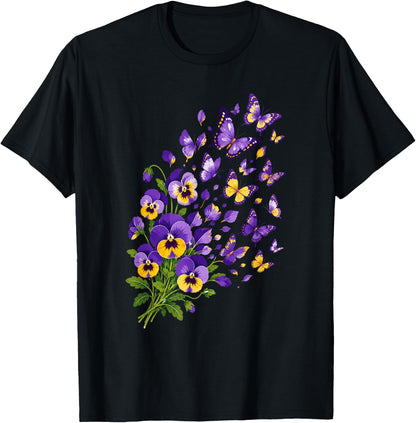 Pansies Butterfly Pansy Flower Gardening Floral T-Shirt