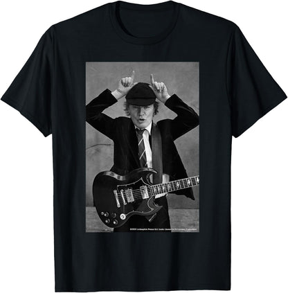 AC DC Rock Icon Black and White Guitar Pose T-Shirt