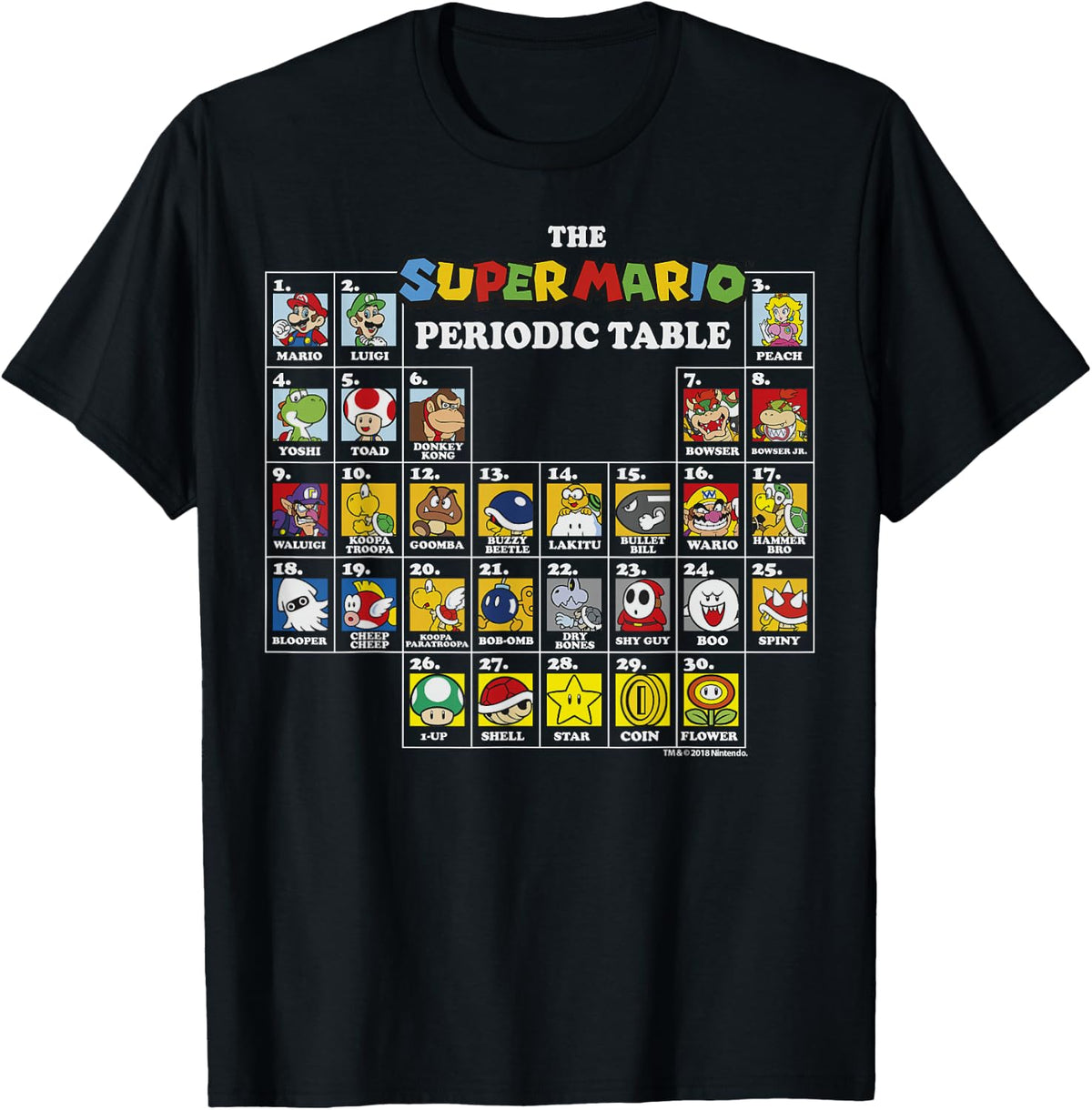 Super Mario Periodic Table Of Characters Graphic T-Shirt