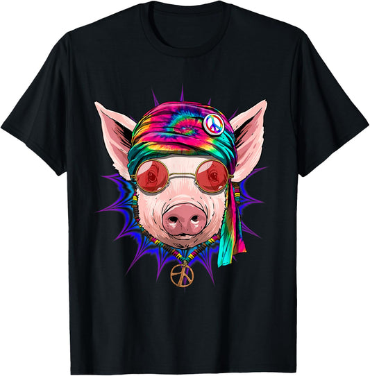 Tie Dye Hippie Pig Hippiness Peace Love Pig T-Shirt