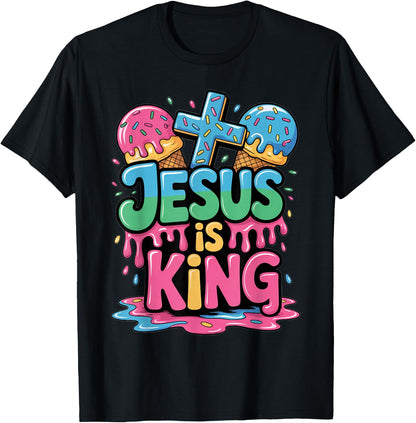 Jesus is King Ice Cream Drip Christian Kids Religious Youth T-Shirt