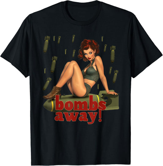 WWII Pin Up Girl Bombs Away Graphic T-Shirt