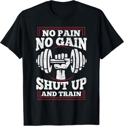 Men's Workout Fitness Gym TShirt No Pain No Gain Shirt