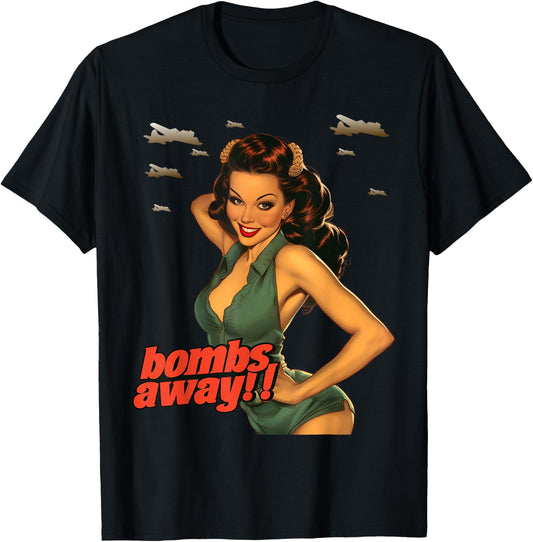 WWII Pin Up Girl Bombs Away Graphic T-Shirt