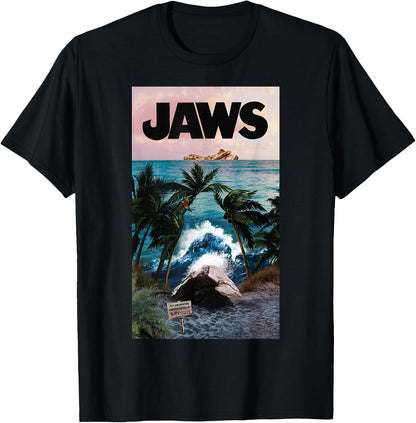 Jaws 50th Anniversary Poster Tropical Island Front & Back T-Shirt