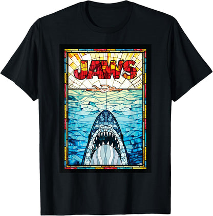 Jaws 50th Anniversary Poster Stained Glass Front & Back T-Shirt