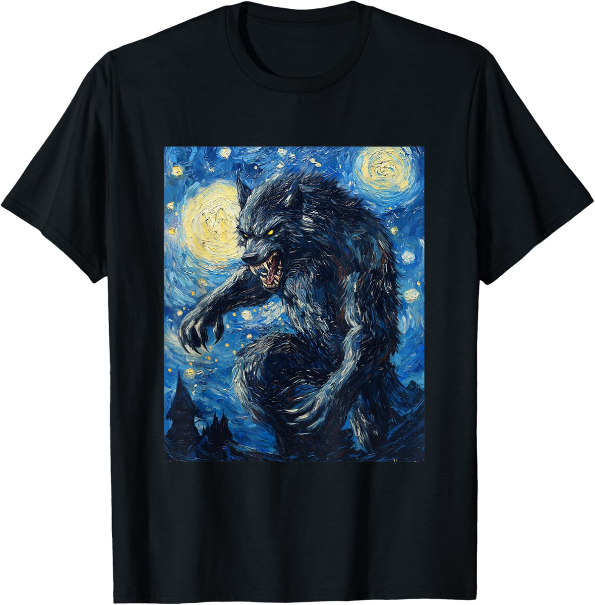 Werewolf Wolf Van Gogh Style Starry Night Graphic T-Shirt