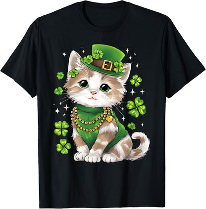St Patricks Day Cat Leprechaun Hat Shamrock Saint Pattys Day T-Shirt