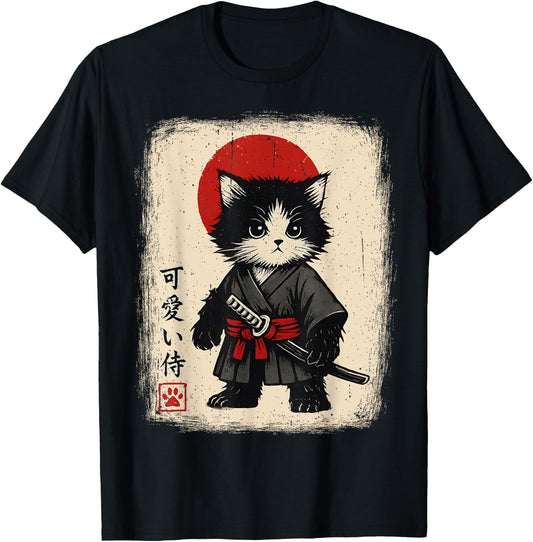 Samurai Cat Japanese Vintage Kawaii Funny Cats T-Shirt