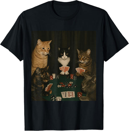 Vintage Cats Playing Poker Kitty Meme Cute Cat Lover Graphic T-Shirt
