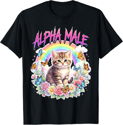 Alpha Male Funny Cat Kitten Rainbow Floral Gift Women Girls T-Shirt