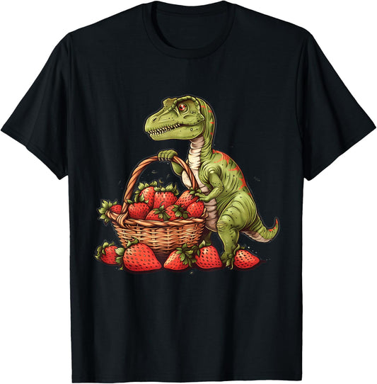 Strawberry Dinosaur Artwork Funny Dino Strawberry Fruit T-Shirt